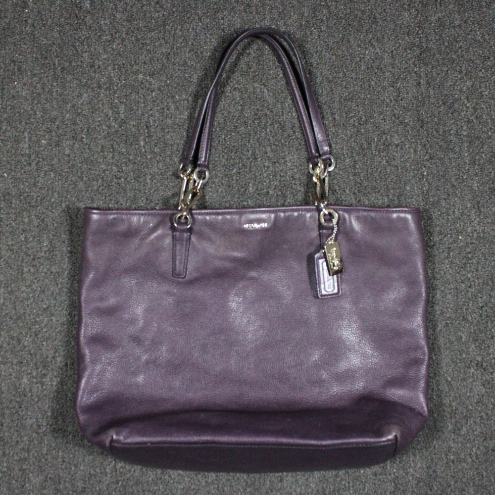 Coach Madison Madeline Tote Women Large Plum Purple Leather Bag Excellent 26225